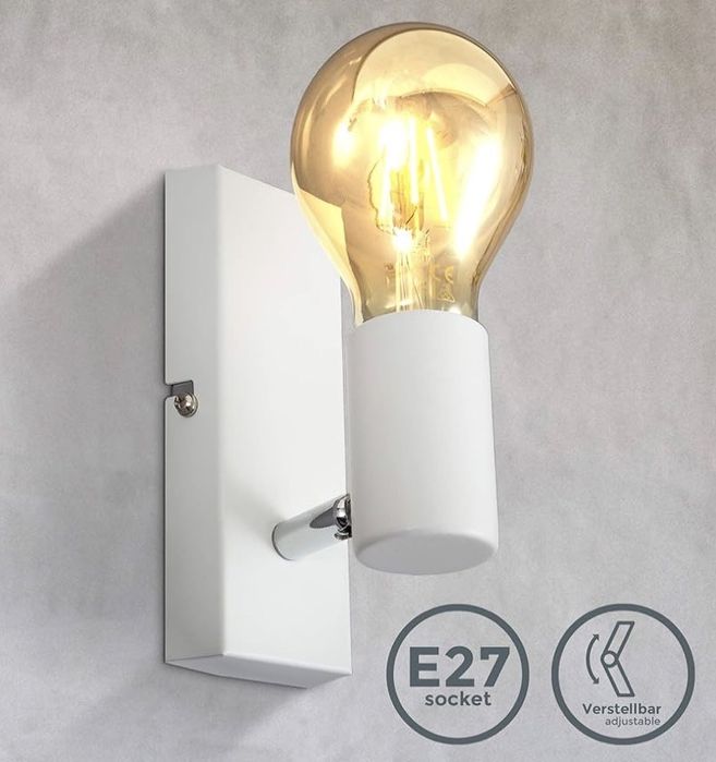 BKLicht Spot reglabil din metal alb, potrivit pentru 1 bec E27