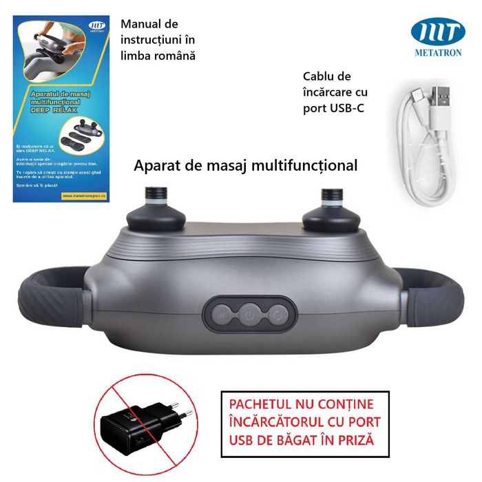Aparat electric de masaj cu vibratii, multifunctional, 3 capete, 3 moduri, 3 viteze, pentru relaxare tonifiere recuperare si antistres