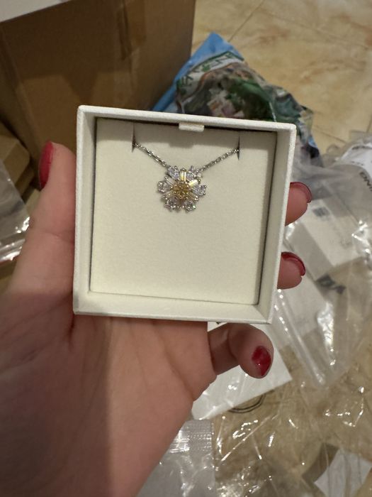 Lantisor Swarovski cu Pandantiv Idyllia Floare, Galben, Placat cu Rodi