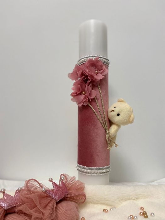 Lumânări de Botez Luxoase Îmbrăcate în Catifea – 35x6 cm