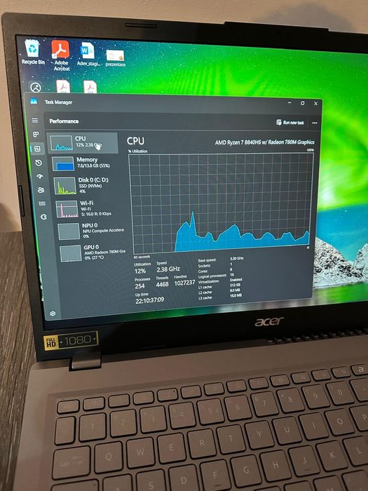 Laptop Ryzen 7 8840HS, GPU 780m, 16GB RAM, 512 GB SSD