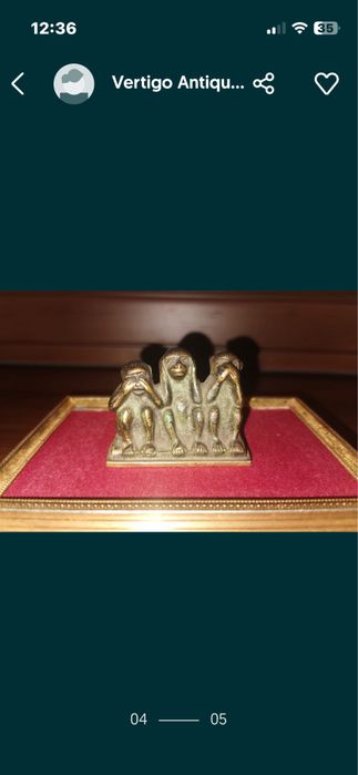 Антикварен арт бронзов плакет миниатюра на трите мъдри маймунки патина