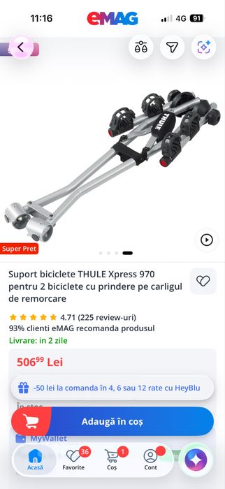 Suport auto 2 bicilete Thule