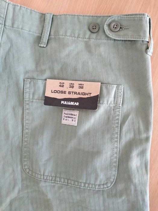 Blugi barbati Pull & Bear verzi 42 S - M Loose Straight noi