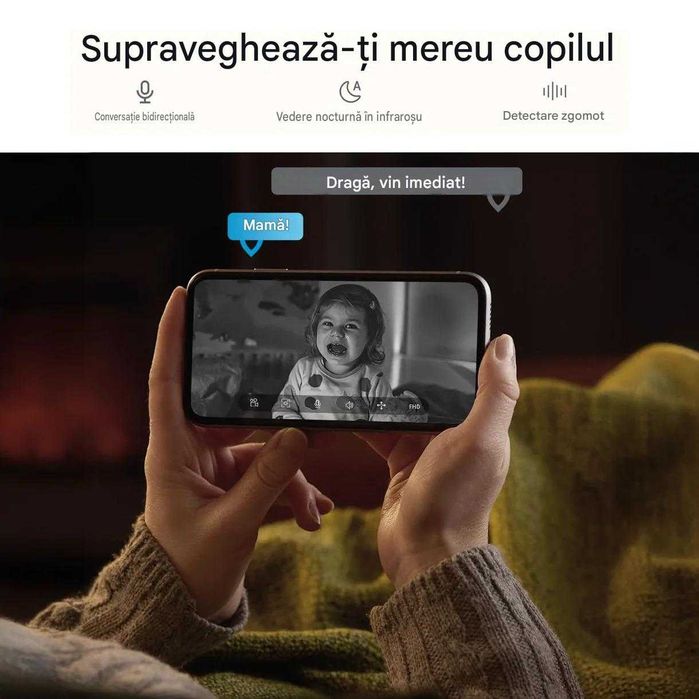 ieGeek Cameră de interior SC 1 Pro 5MP Ultra HD, conexiune Wi-Fi, Unghi de Vizualizare 360, Audio Bidirecțional, Viziune Nocturnă prin Infraroșu