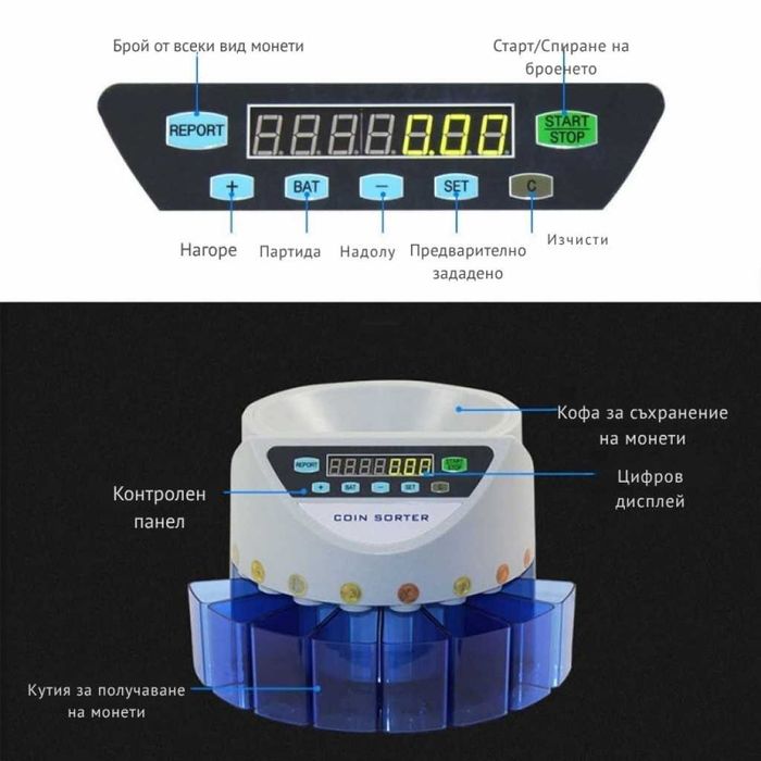 Електрическа броячна машина за монети в лева и евро