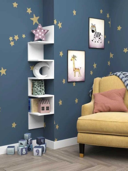 Полка настенная навесная угловая деревянная для книг цветов