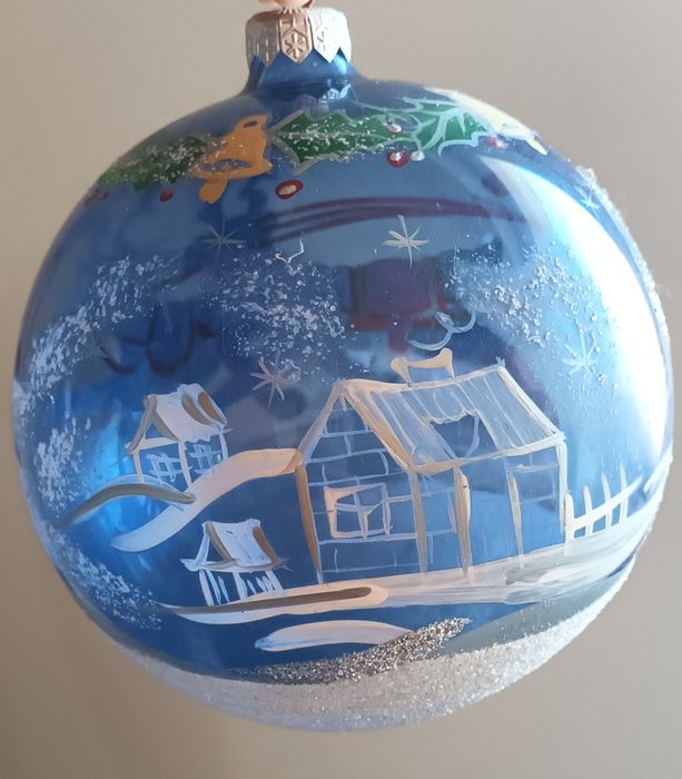 Glob vechi foarte mare de Crăciun din sticlă pictat manual