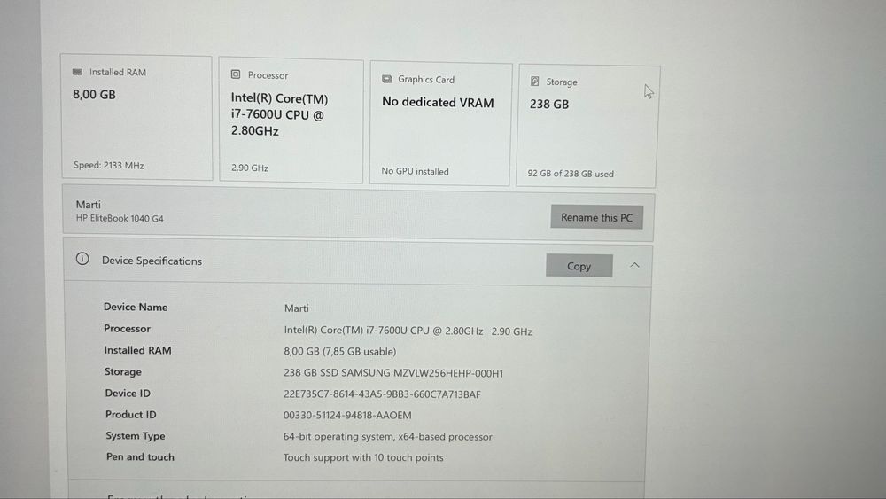 HP EliteBook 1040 G4 touchscreen