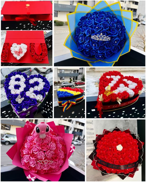 Buchet din trandafiri de sapun sau satin / Aranjamente florale/ dulci