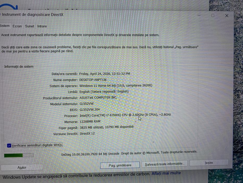 Laptop asus ROG GL552VW