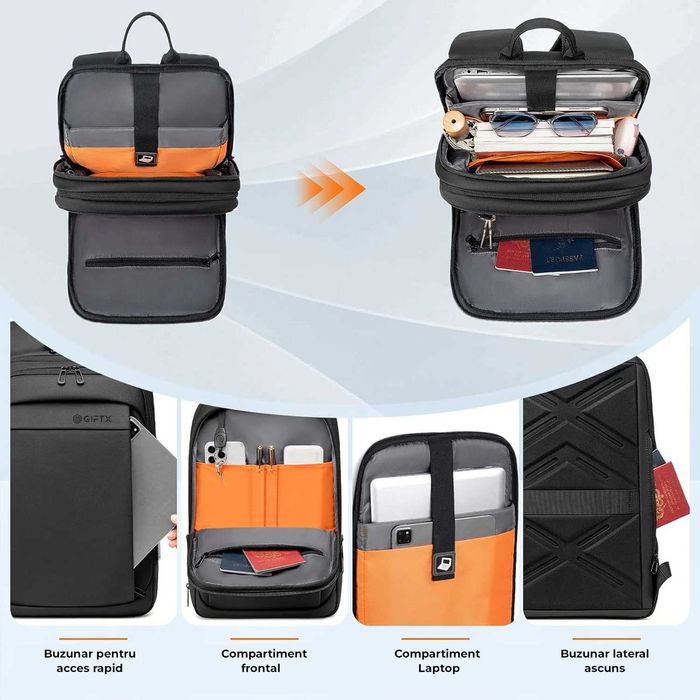 Rucsac laptop 15.6 bagaj de mana avion cu extensie si USB,GIFTX SLICK