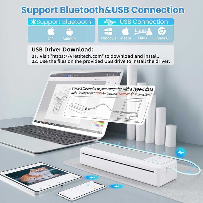 Imprimanta portabila Vretti P83 A4 termica 203 dpi, 2600mAH baterie