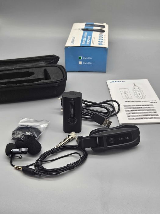 Безжичен микрофон тип "брошка" KM-G70 комплект с предавател и приемник