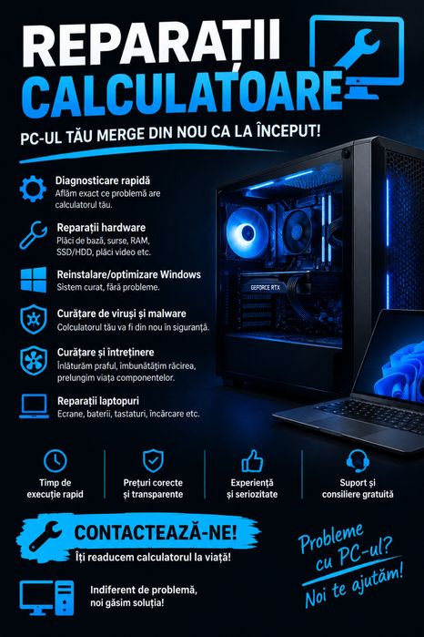 Reparații PC & Laptop | Diagnosticare, Curățare, Windows
