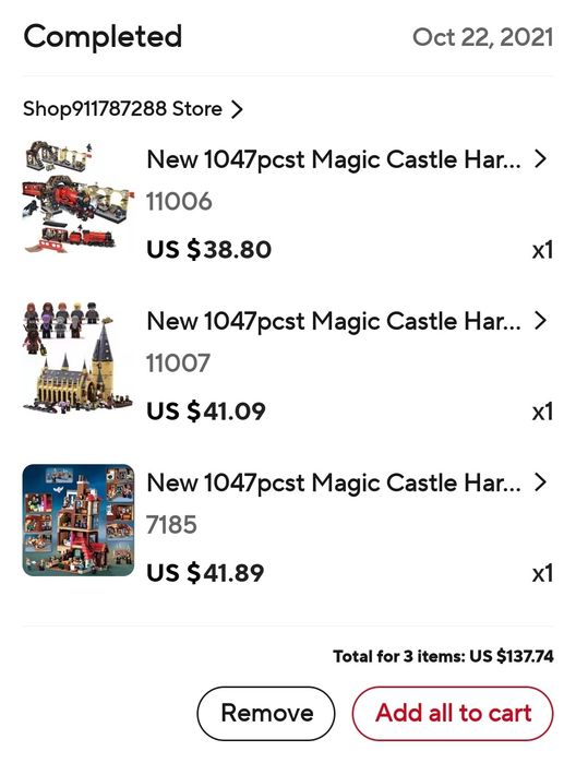 Lego Harry Potter Vizuina ( AliExpress)