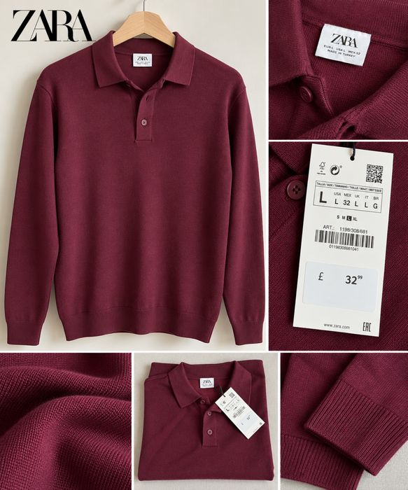 Нов пуловер ZARA с яка | Размер L | Бордо
