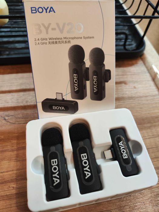 BOYA BY-V20 – безжични микрофони, пълен комплект, нови