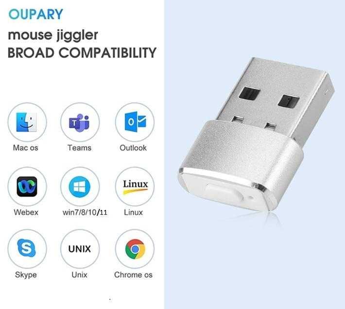 Гейминг PC Linux Mac Air Drive Mouse Jiggler Moji Симулатор Фалшива Мишка Скрити Компютърни Движения 3 Работни Режима Генерира Почти Невидими Мърдания
