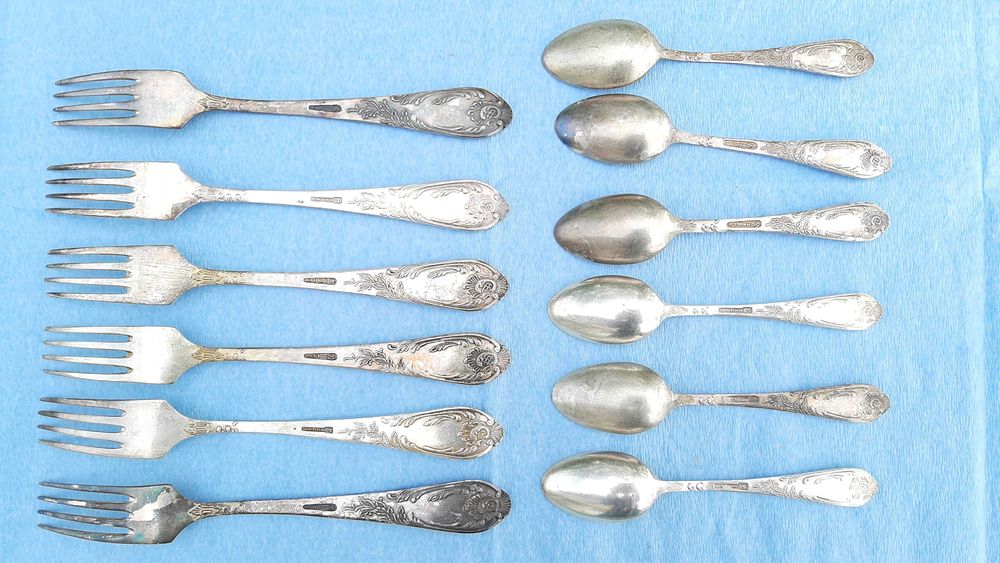 2 X Seturi-Tacamuri 48 piese, alpaca, URSS, marcate, 2866 gr, 1950-60