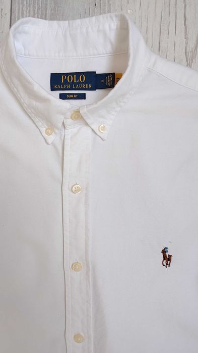 Нова бяла памучна мъжка риза  с дълъг ръкав POLO RALPH LAUREN р-р М - 175