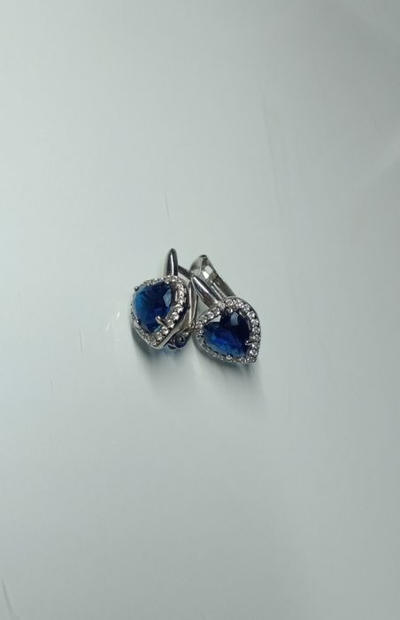 серьги сердечки синие серебро
