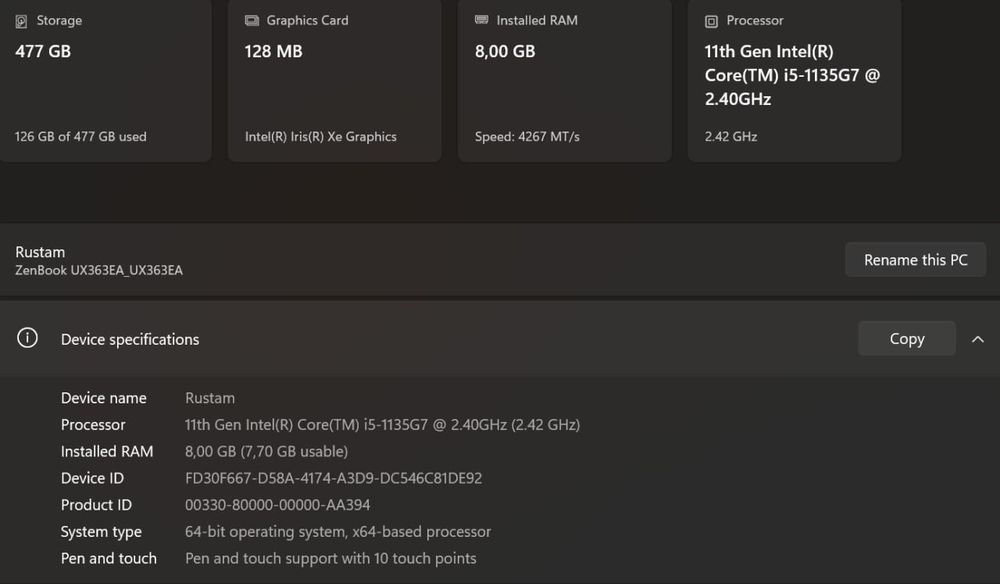 ASUS ZenBook Flip 13  — 360° aylanuvchi, OLED ekran