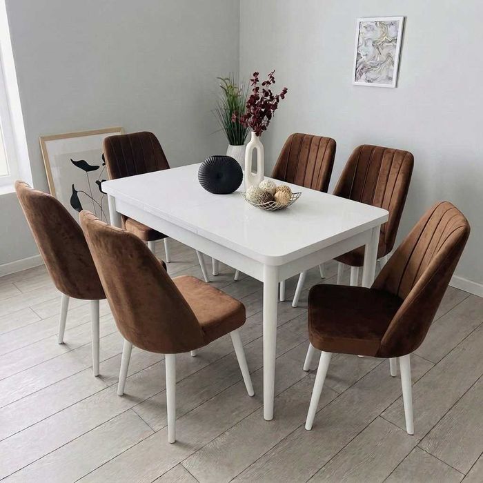 НОВИ! Комплект разтегателна трапезна маса + 6 стола