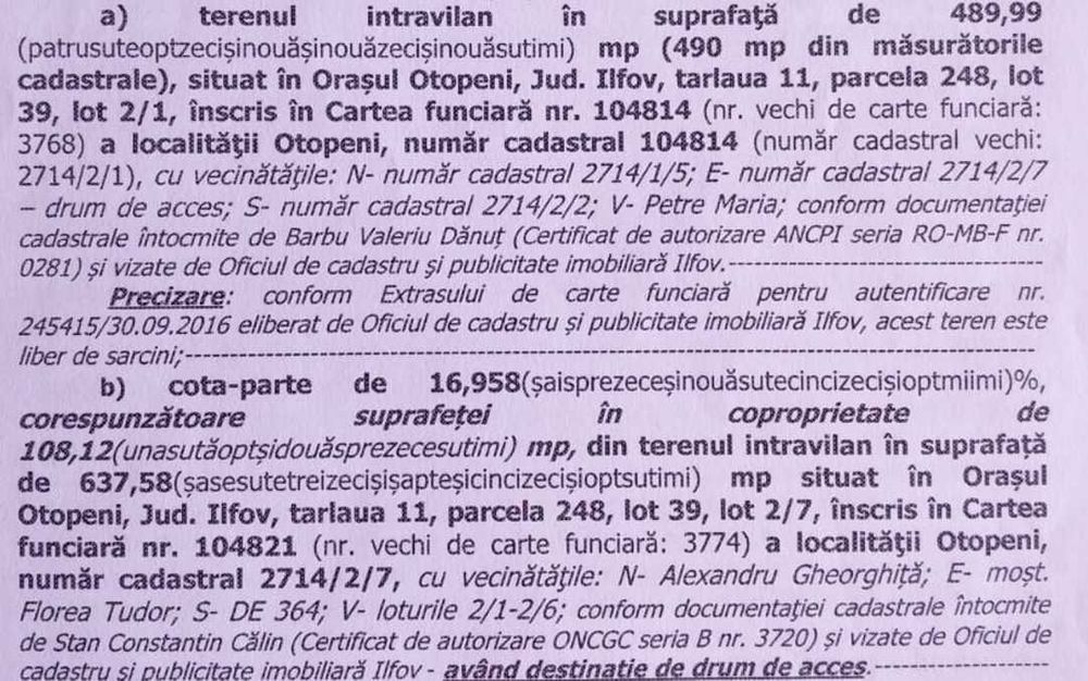 Propietar- vand teren intravilan Otopeni -Constantin Brancoveanu
