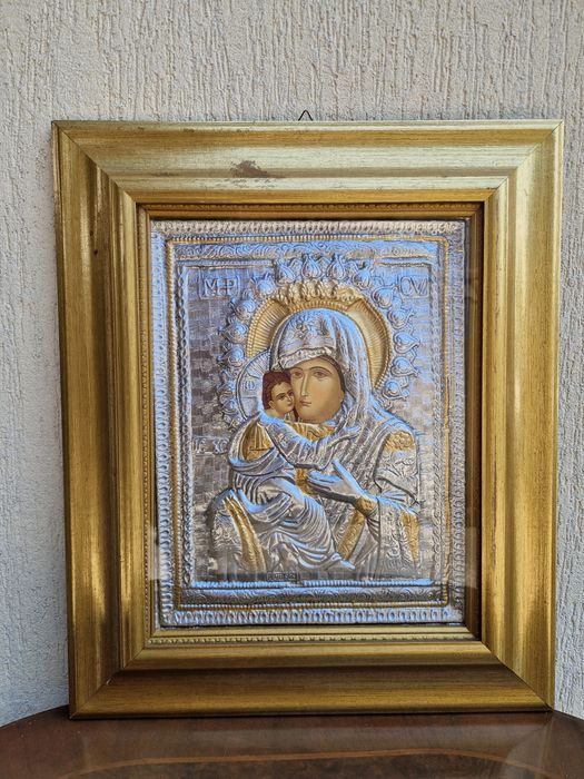 Прекрасна голяма сребърна икона със сертификат