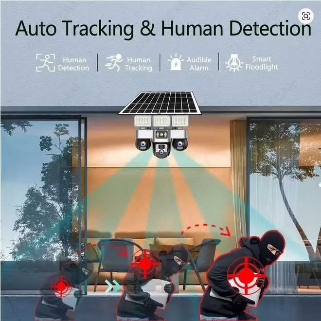 15MP HD 4G Соларна камера с три обектива, Night Vision, Solar Panel Charging, Human Detection