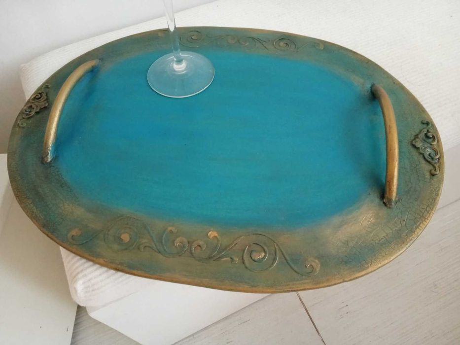 поднос  за сервиране в тюркоазено синьо