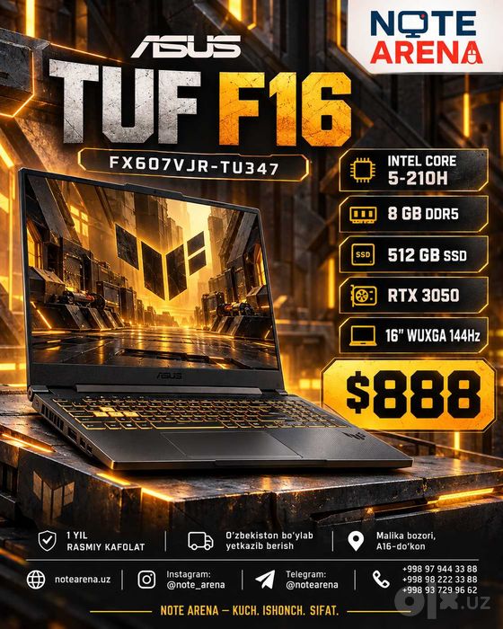 Asus tuf F16 16 wuxga 144hz core 5 205h 8 gb ddr5 512 gb ssd rtx 3050