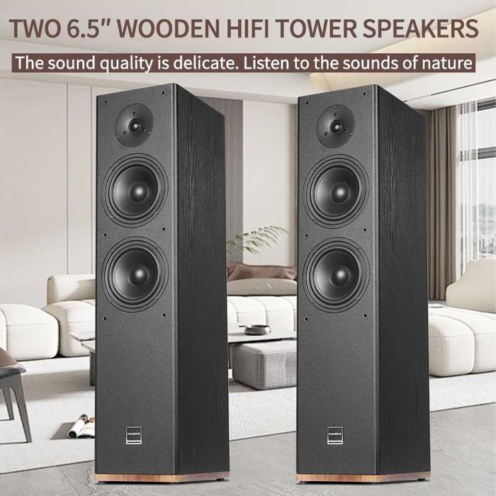 Boxe frontale turn de inalta calitate nivel 2.0 cu 3 frecvente, stereo, din lemn, 200 W, 88 db