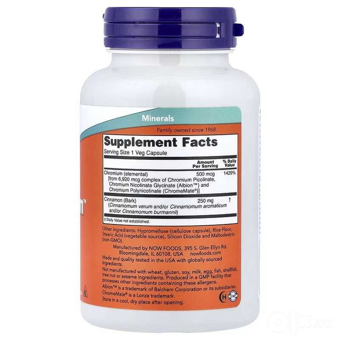 NOW Foods Tri-Chromium Tri Chromium Chrom хром 500 мкг, 180 капсул