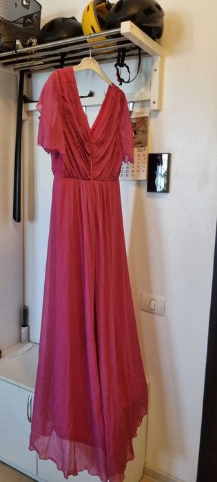 Rochie din voal cu sclipici roz asimetrica in clos-Artista,Starshiners