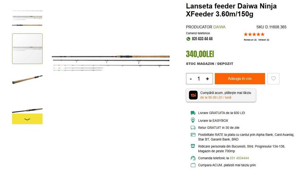 Combo feeder Lanseta Daiwa Ninja X 3,60 150g + Okuma custom black 5500