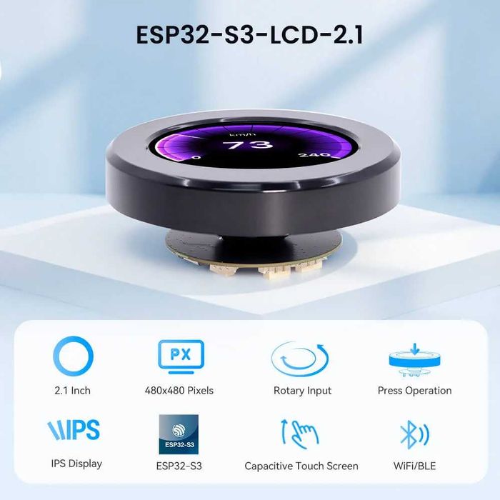 Vânzare Display: CrowPanel 2.1inch-HMI ESP32 Rotary Display 480*480 IPS Round Touch Knob Screen