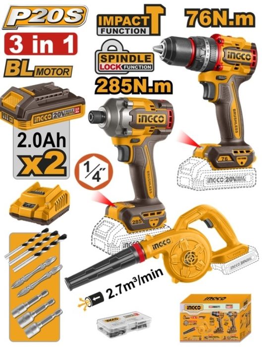 Набор 3в1 INGCO импакт Шурик обдув