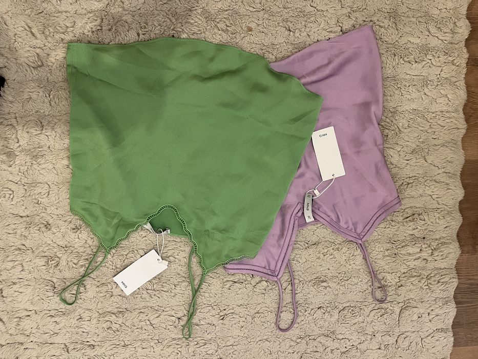 Сатенен топ Mango розов и зелен