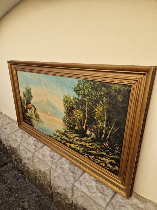 Страхотна голяма антикварна авторска картина масло