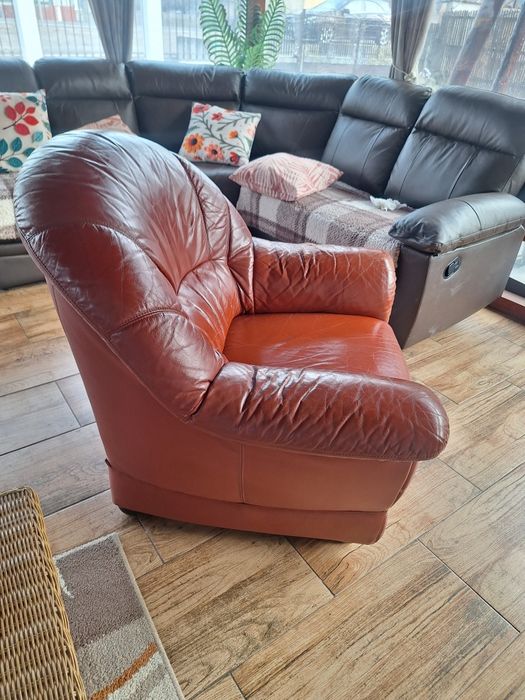 Canapea piele naturală + fotoliu