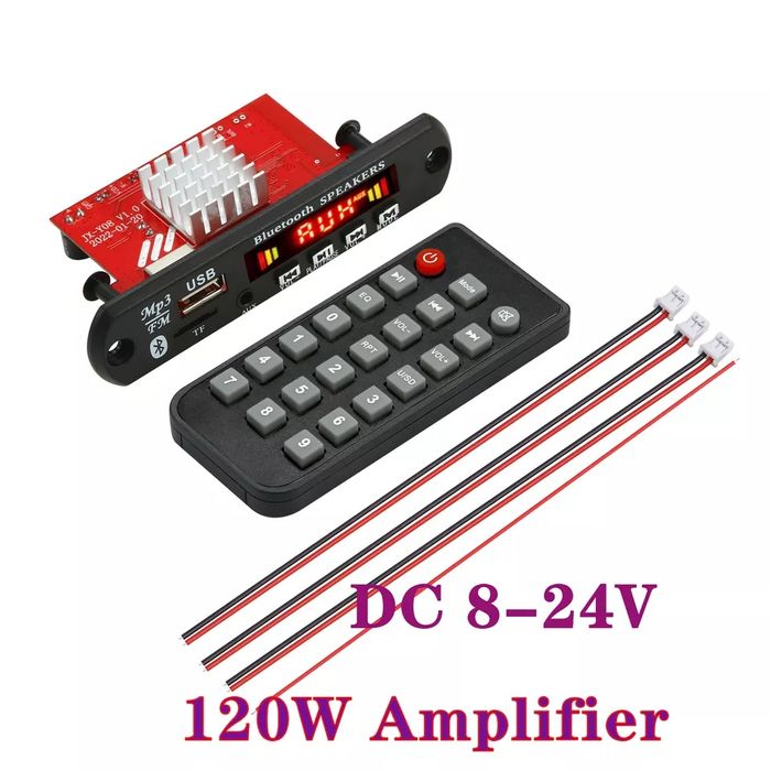 Mp3 player за вграждане 2*60 W, DC 8V/24V с BT 5.0, папки, Sd/USB/FM