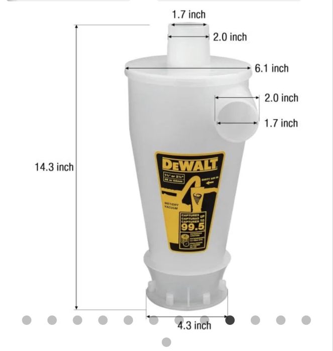 Циклонен прахоуловител за прахосмукачка DeWalt DXVCS002, Ø 48 мм, 23 л