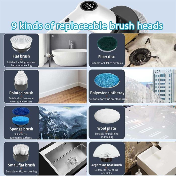 ЧИСТО НОВ MGLSDeet 9 в 1 БЕЗЖИЧЕН, преносим скрубер с 9 сменяеми глави