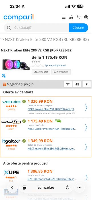 Răcitor lichid NZXT Kraken Elite 280 V2 RGB 280 mm , nou , cutie sigilata