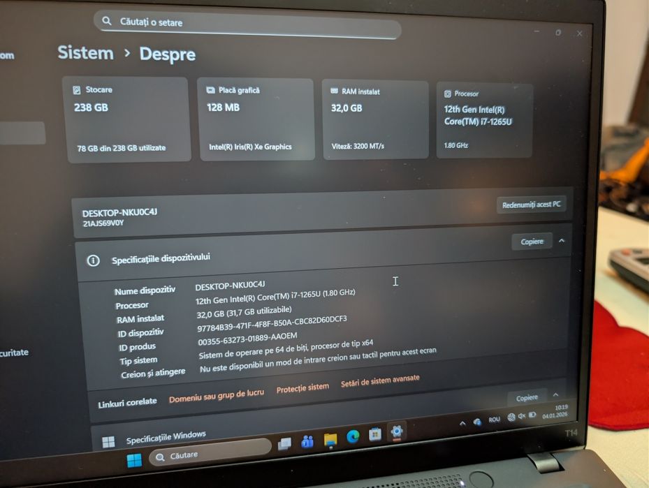 Laptop Lenovo ThinkPad T14 Gen 3, Intel Core i7-1265P 32GB  Iris XE