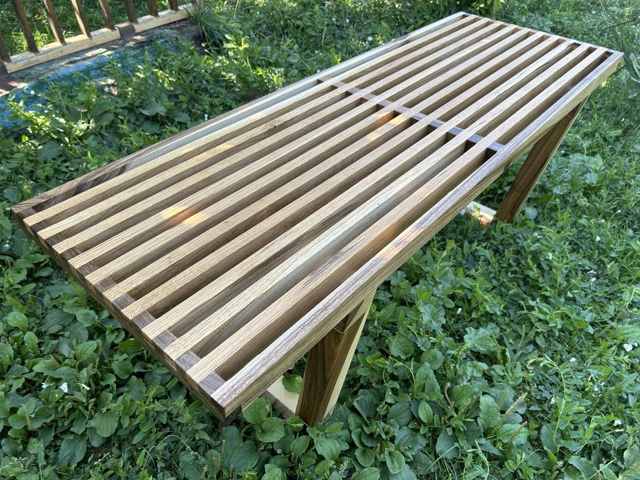 Banca Nelson gradina terasa din lemn de nuc si stejar
