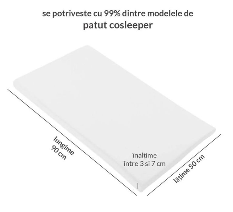 Set cearceafuri bumbac cu elastic roata,  patut cosleeper 90x50 cm Alb