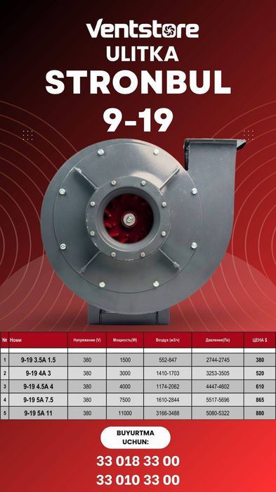Центробежный вентилятор улитка высокого давления STRONBUL 9-19 (380В)